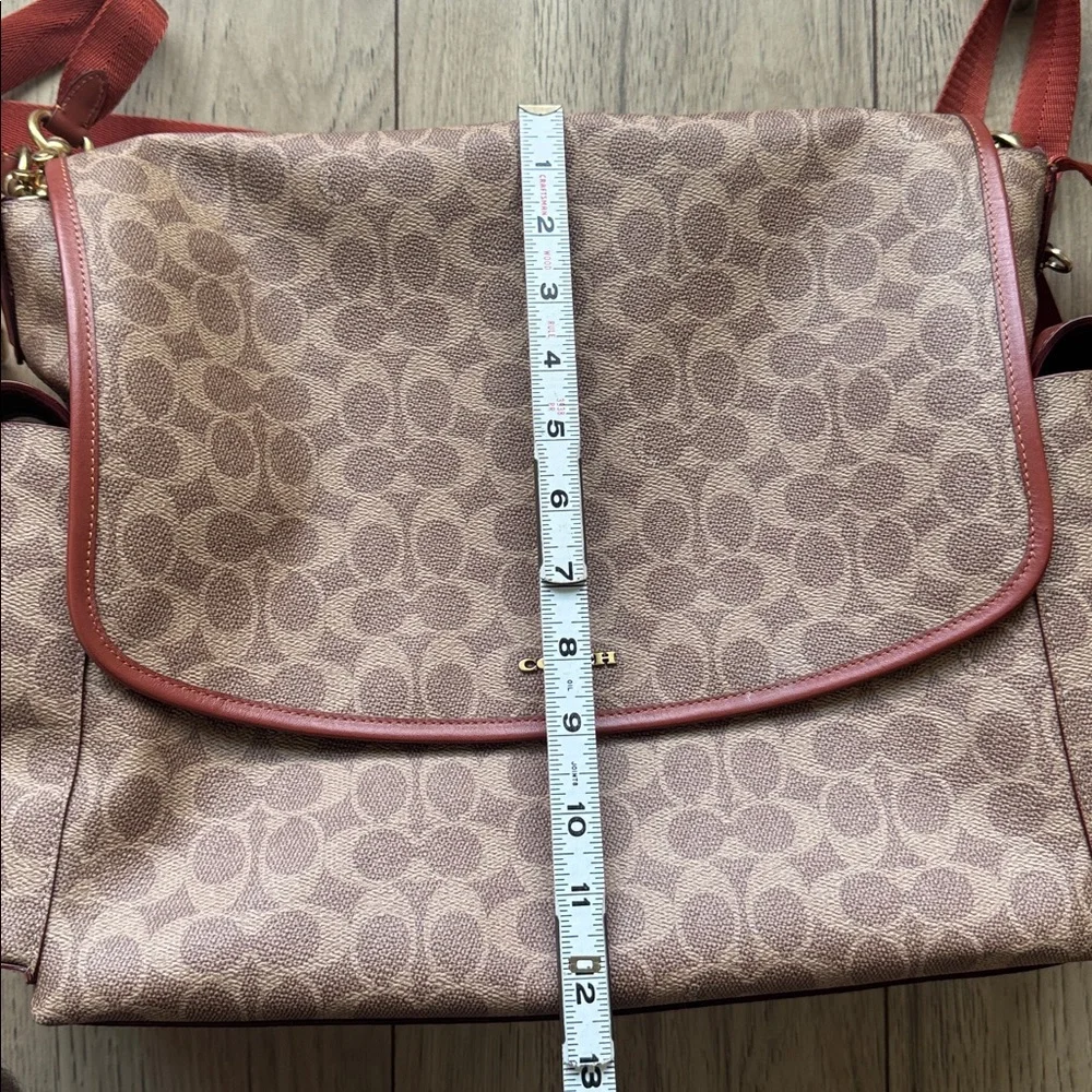 Coach Baby Messenger Bag Signature Canvas C Design Brown Tan With Zipper Pouch